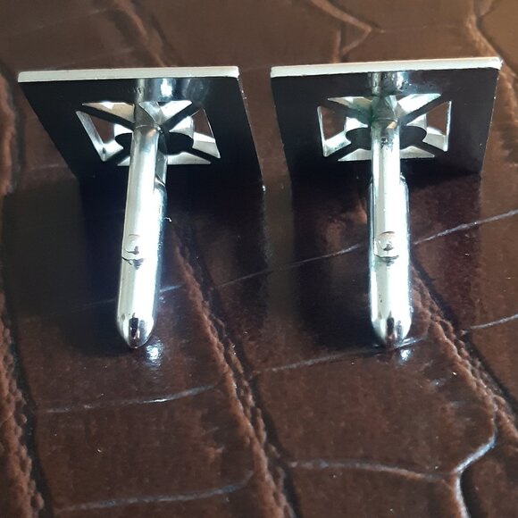 Swank Fleur De Lis Vintage Cuff Links Silver Tone ,7/8" Square - Picture 3 of 8